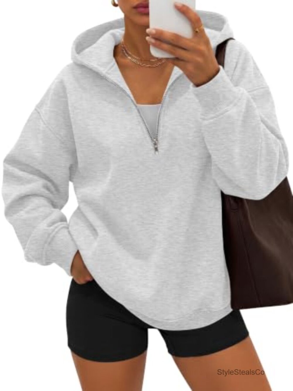 Oversized Quarter Zip Hoodie Long Sleeve Fleece Pullover Sweatshirt